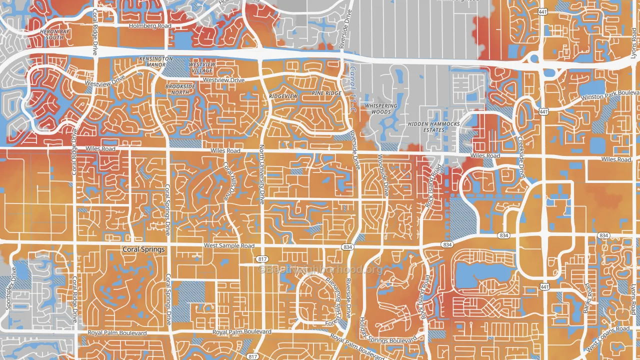 Transit Grade map of Royal Land, Coral Springs, FL