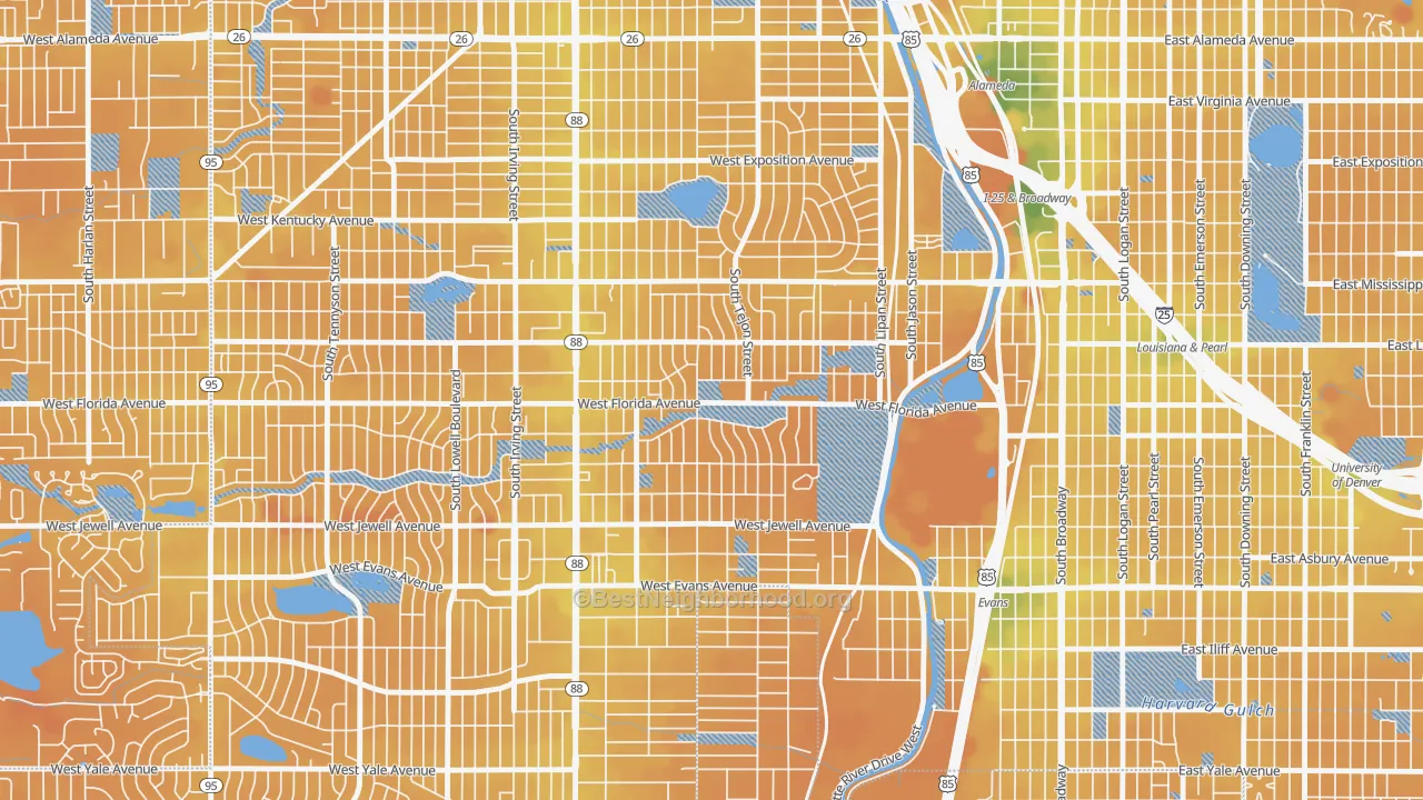 Transit Grade map of Ruby Hill, Denver, CO