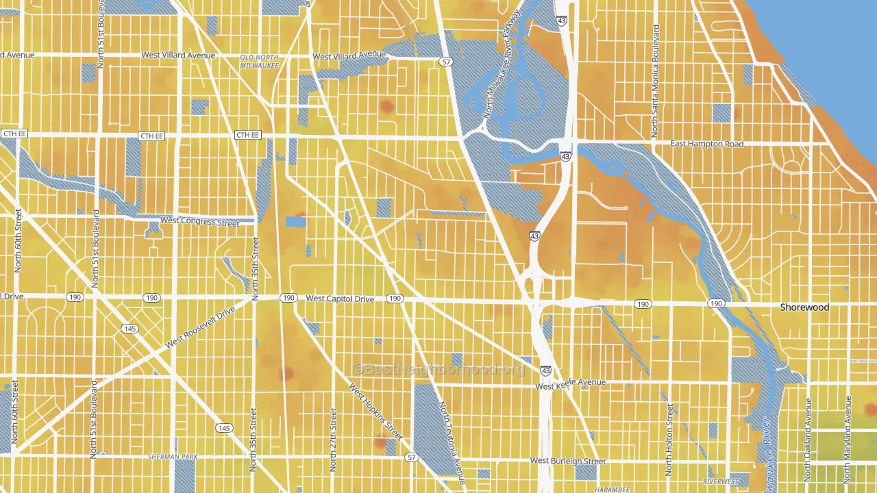 Transit Grade map of Rufus King, Milwaukee, WI