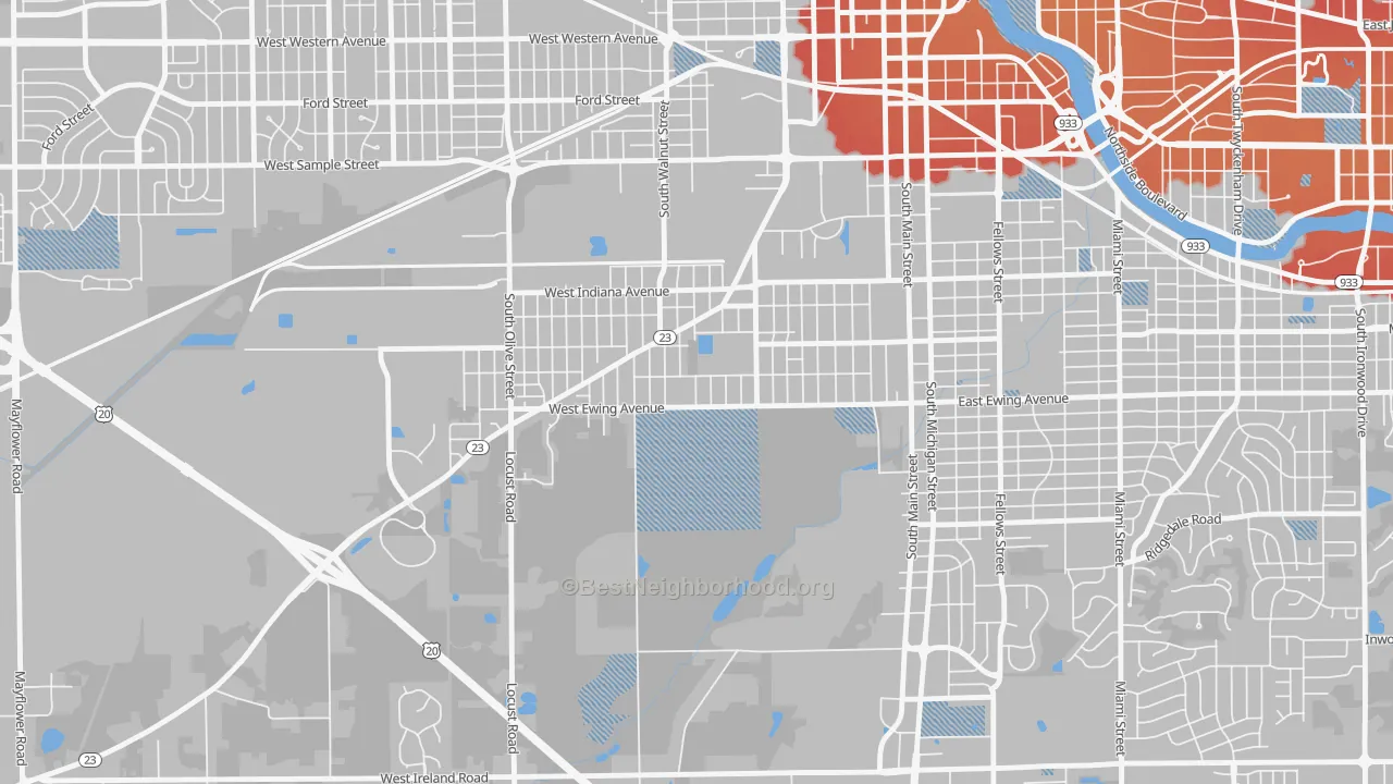 Transit Grade map of Rum Village, South Bend, IN