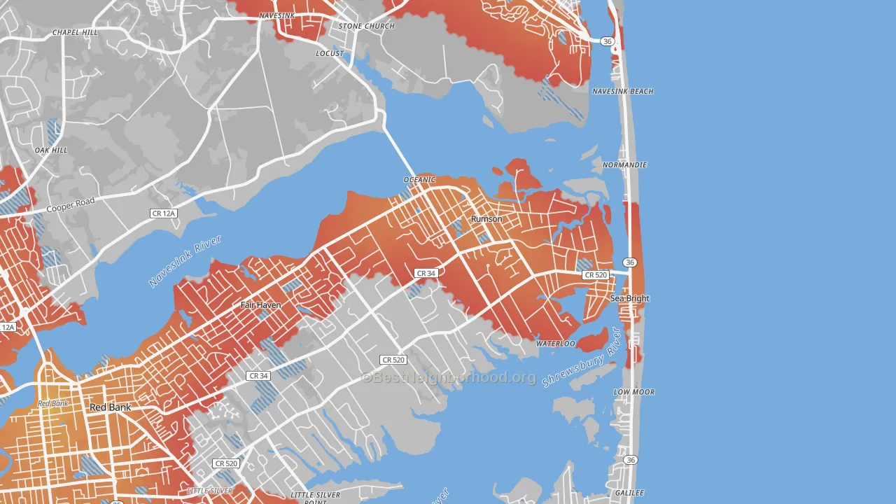 Transit Grade map of Rumson, NJ