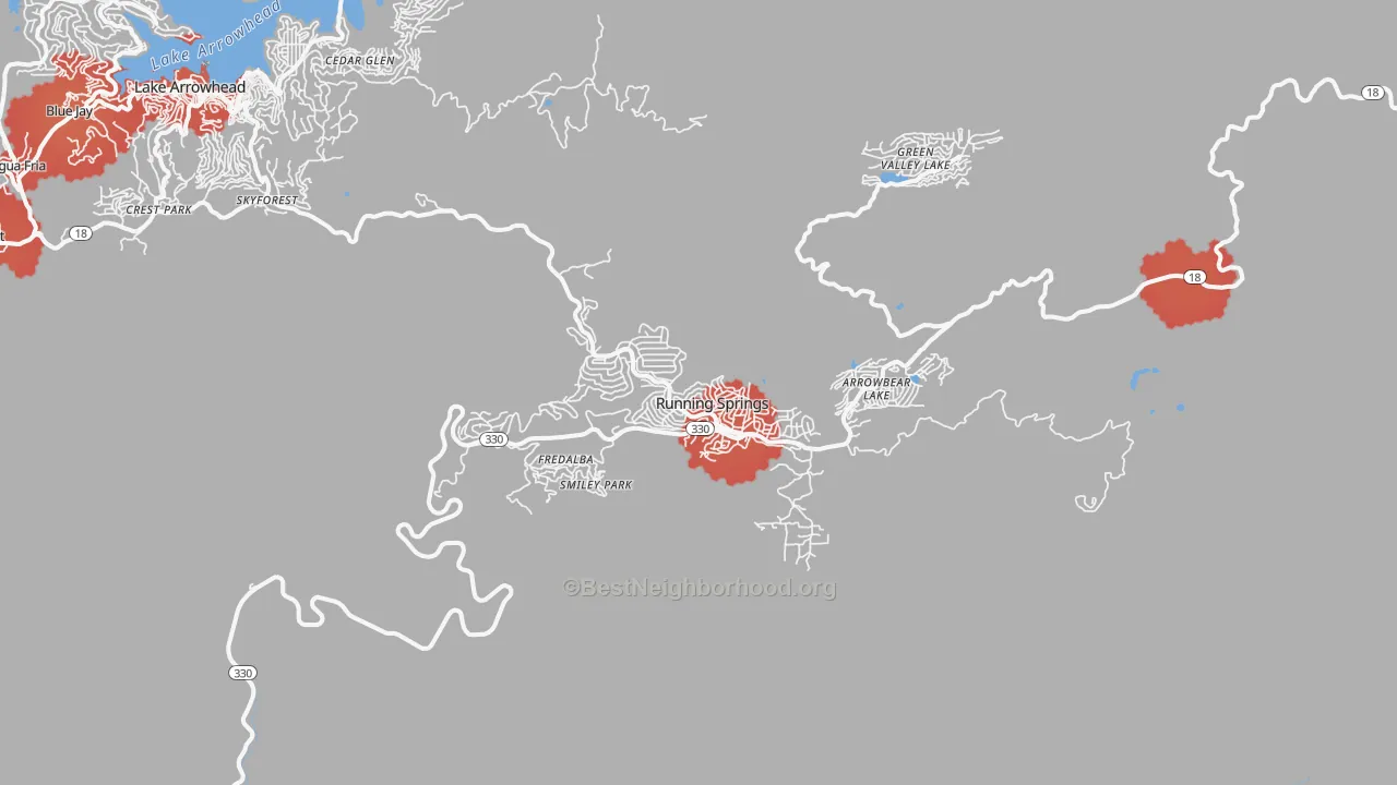 Transit Grade map of Running Springs, CA