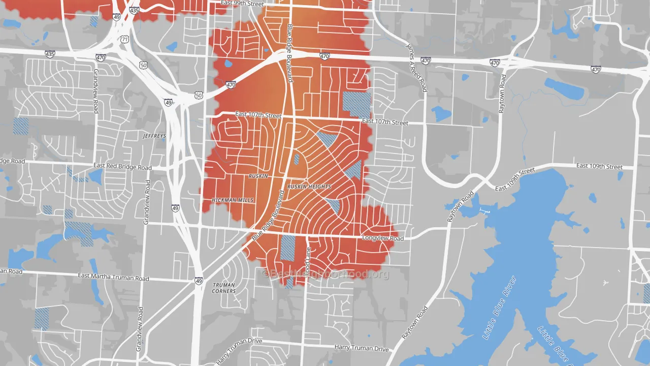 Transit Grade map of Ruskin Heights, Kansas City, MO