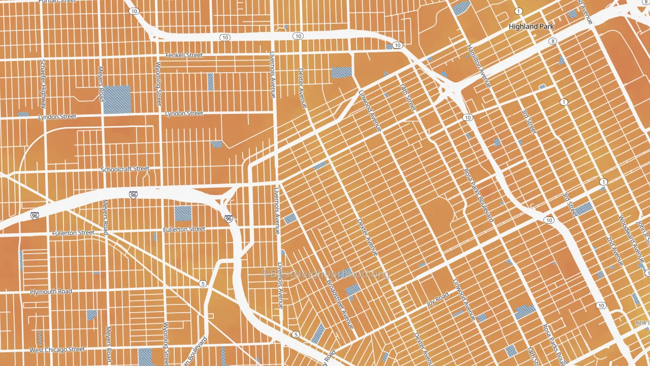Transit Grade map of Russell Woods, Detroit, MI