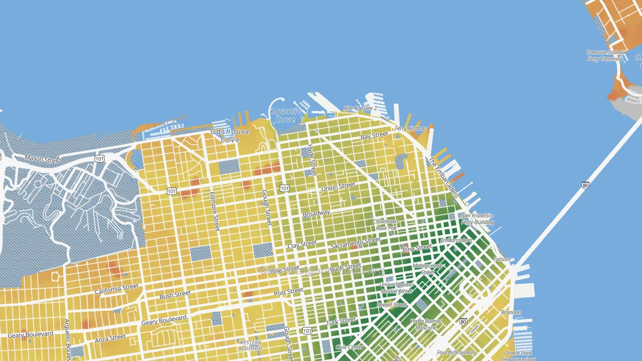 Transit Grade map of Russian Hill, San Francisco, CA