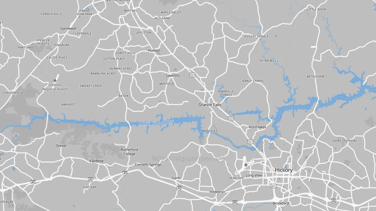 Transit Grade map of Rutherford College, NC