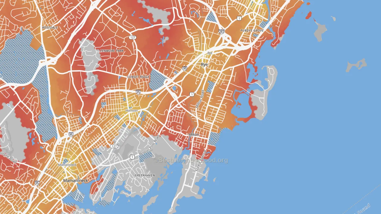 Transit Grade map of Rye, NY