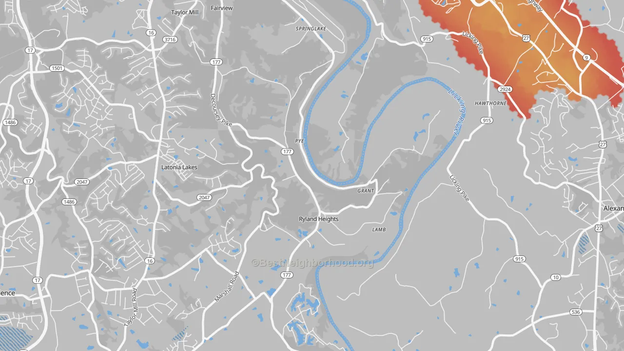 Transit Grade map of Ryland Heights, KY