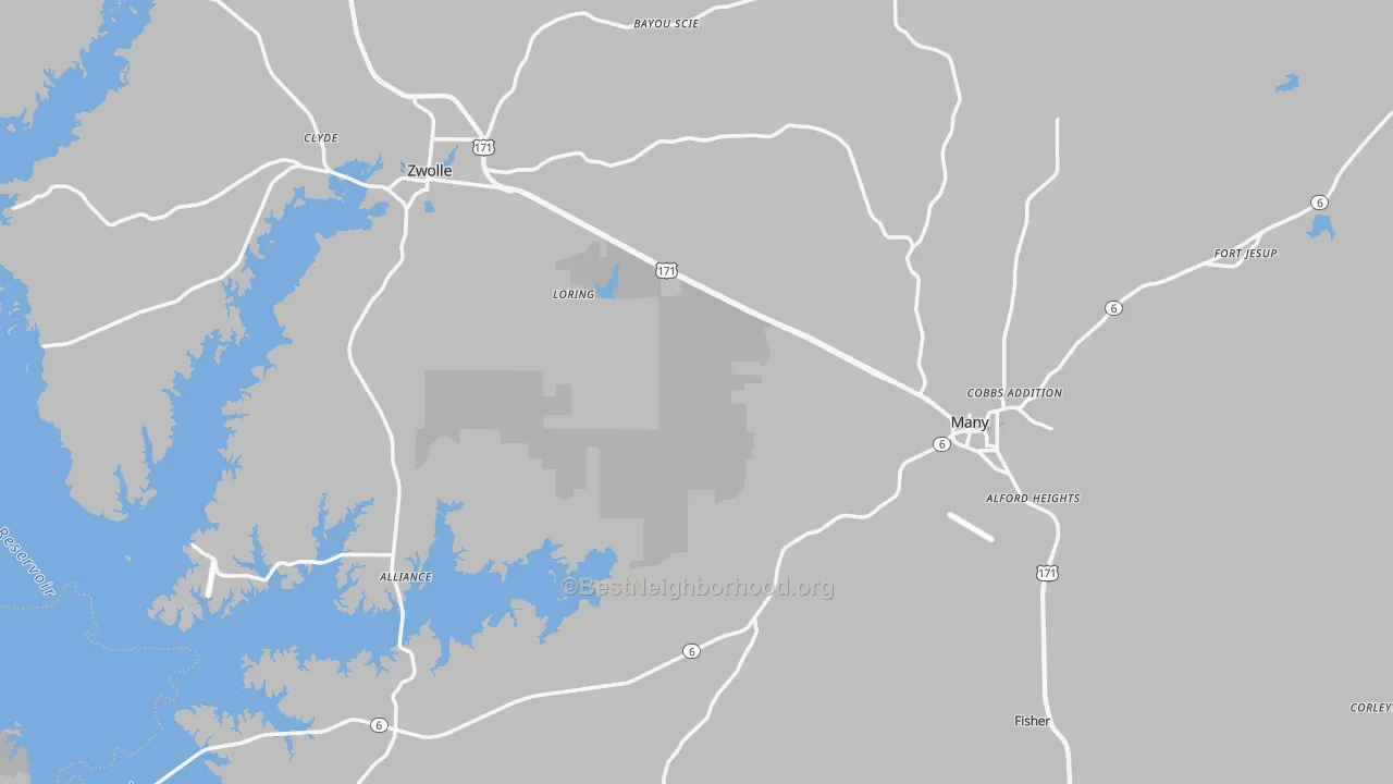 Transit Grade map of Sabine Parish, LA