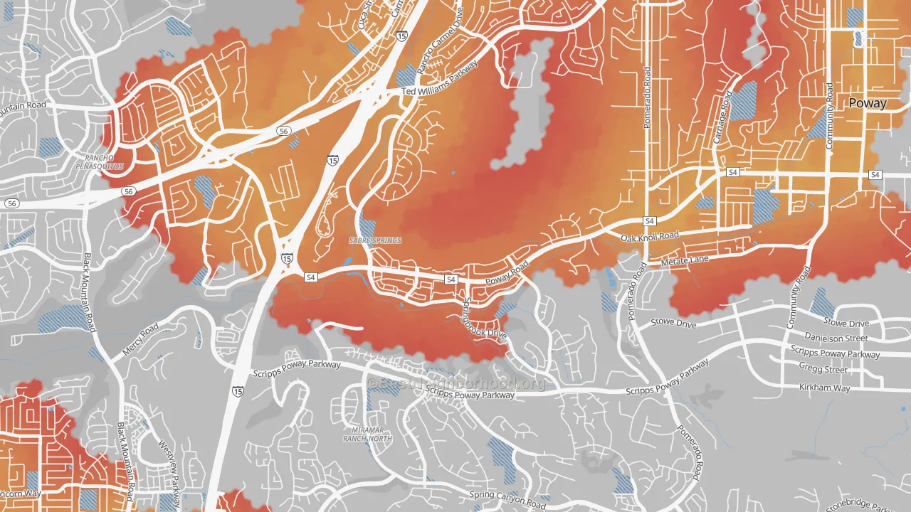 Transit Grade map of Sabre Springs, San Diego, CA