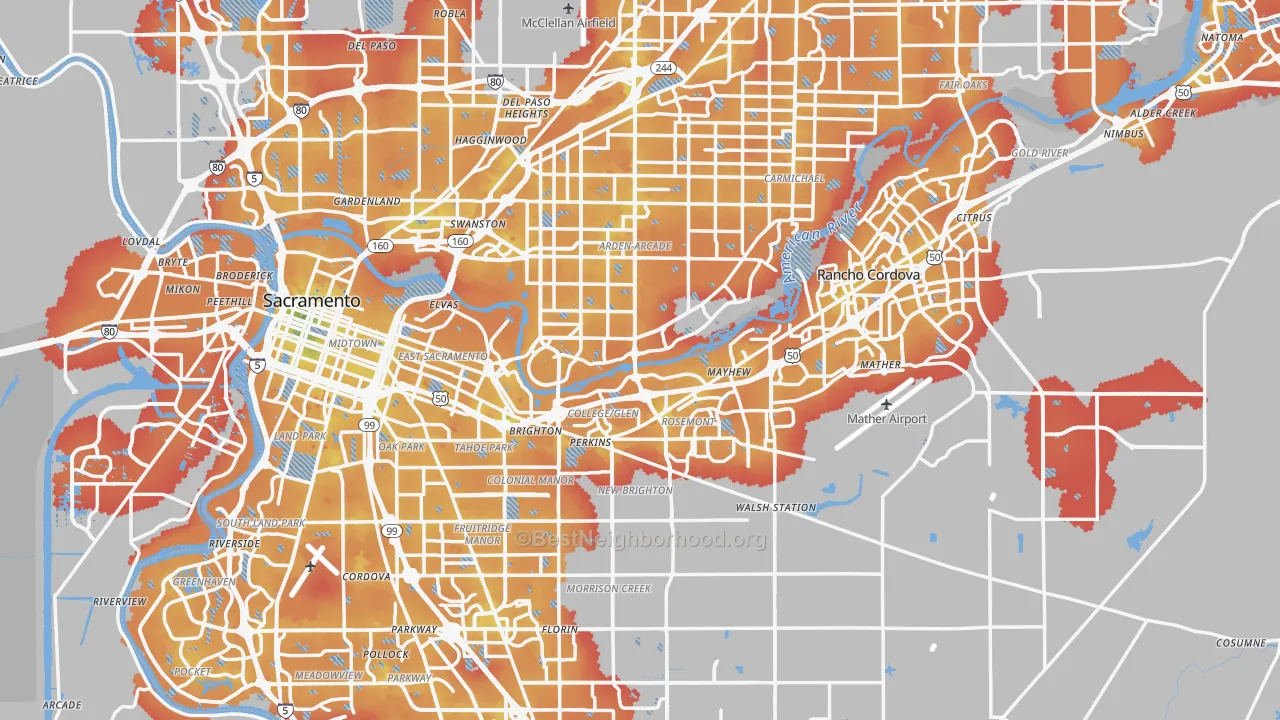 Transit Grade map of Sacramento County, CA