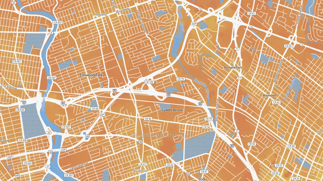 Transit Grade map of Saddle Brook, NJ