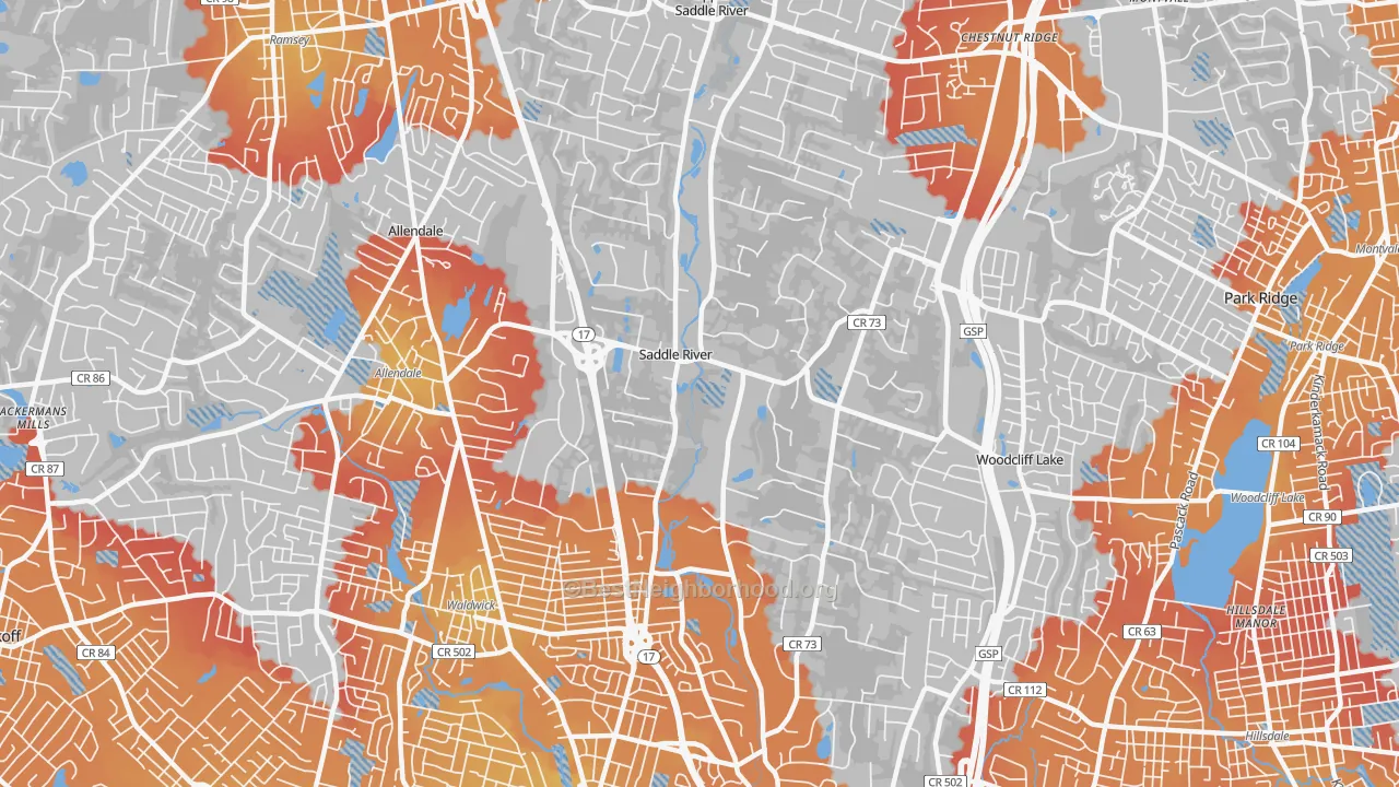 Transit Grade map of Saddle River, NJ