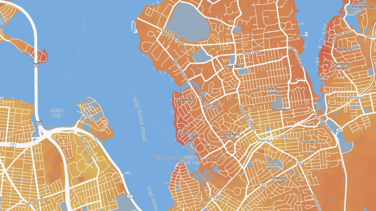 Transit Grade map of Saddle Rock, NY