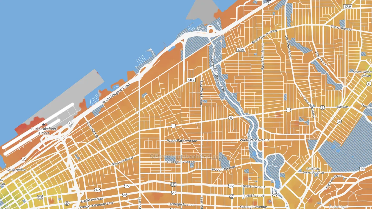 Transit Grade map of Saint Claire-Superior, Cleveland, OH