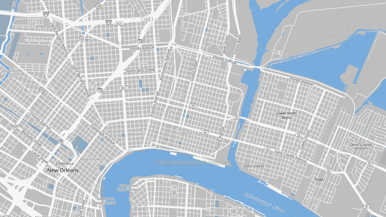 Transit Grade map of Saint Claude, New Orleans, LA
