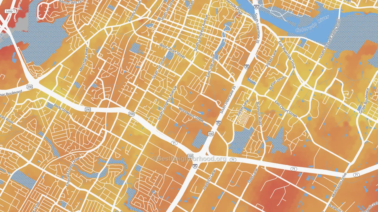 Transit Grade map of Saint Edwards, Austin, TX