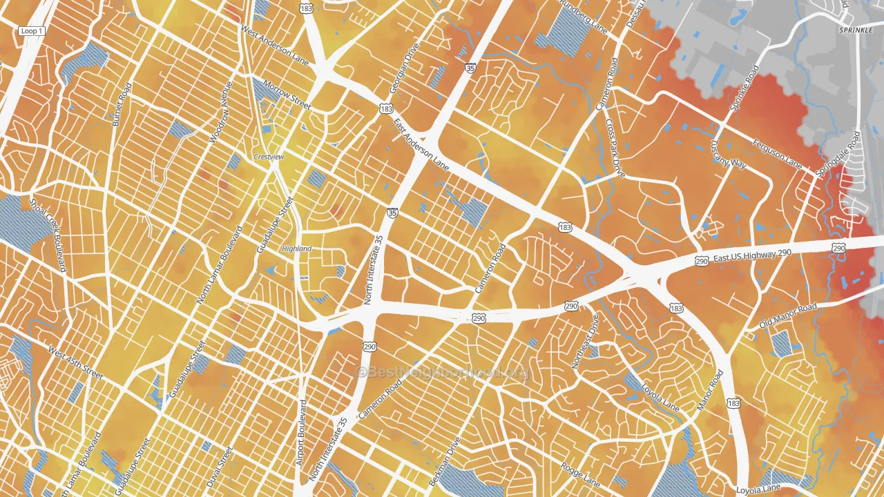Transit Grade map of Saint Johns, Austin, TX