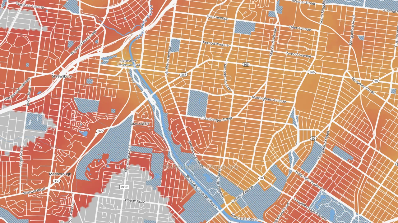 Transit Grade map of Saint Louis Hills, St. Louis, MO