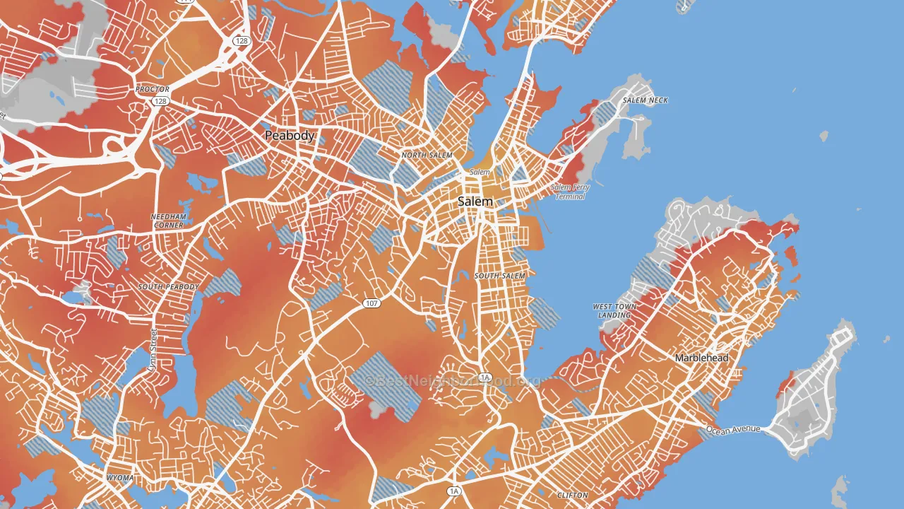 Transit Grade map of Salem, MA