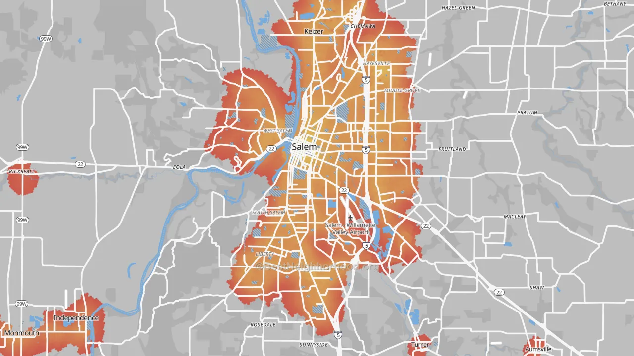 Transit Grade map of Salem, OR
