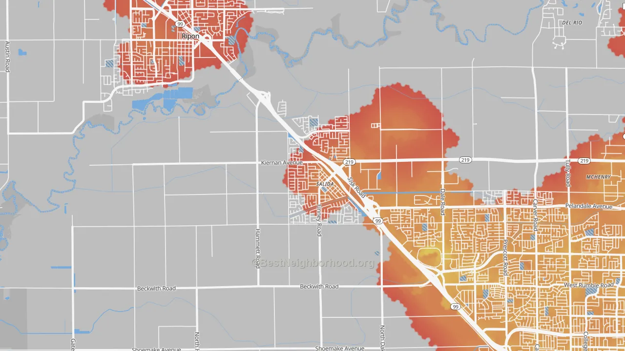 Transit Grade map of Salida, CA