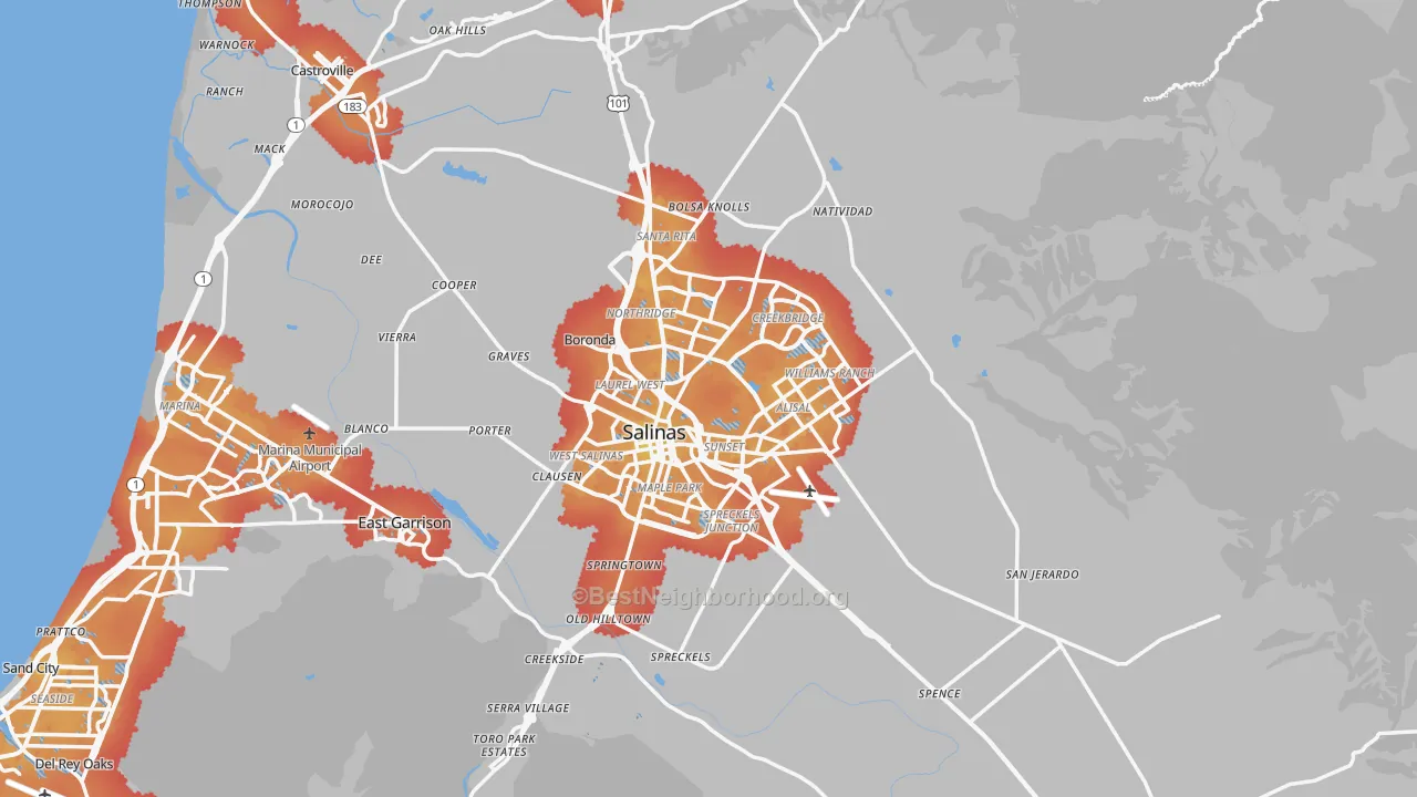 Transit Grade map of Salinas, CA