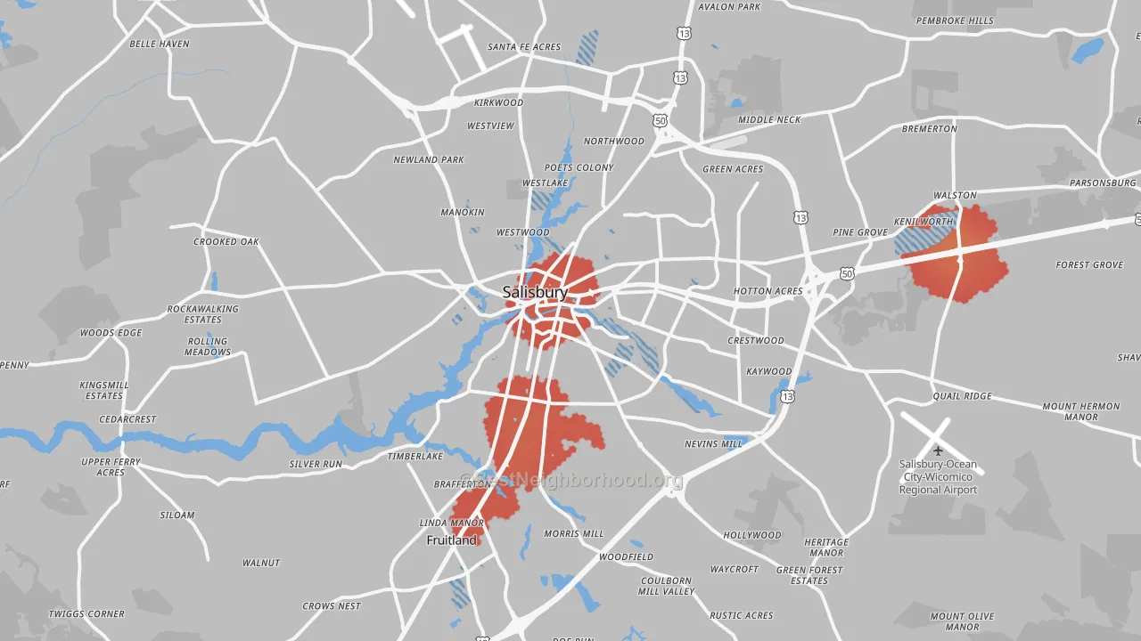 Transit Grade map of Salisbury, MD