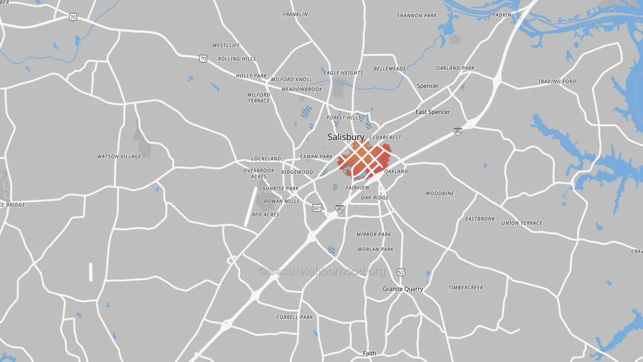 Transit Grade map of Salisbury, NC