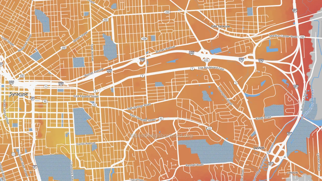 Transit Grade map of Salt Springs, Syracuse, NY