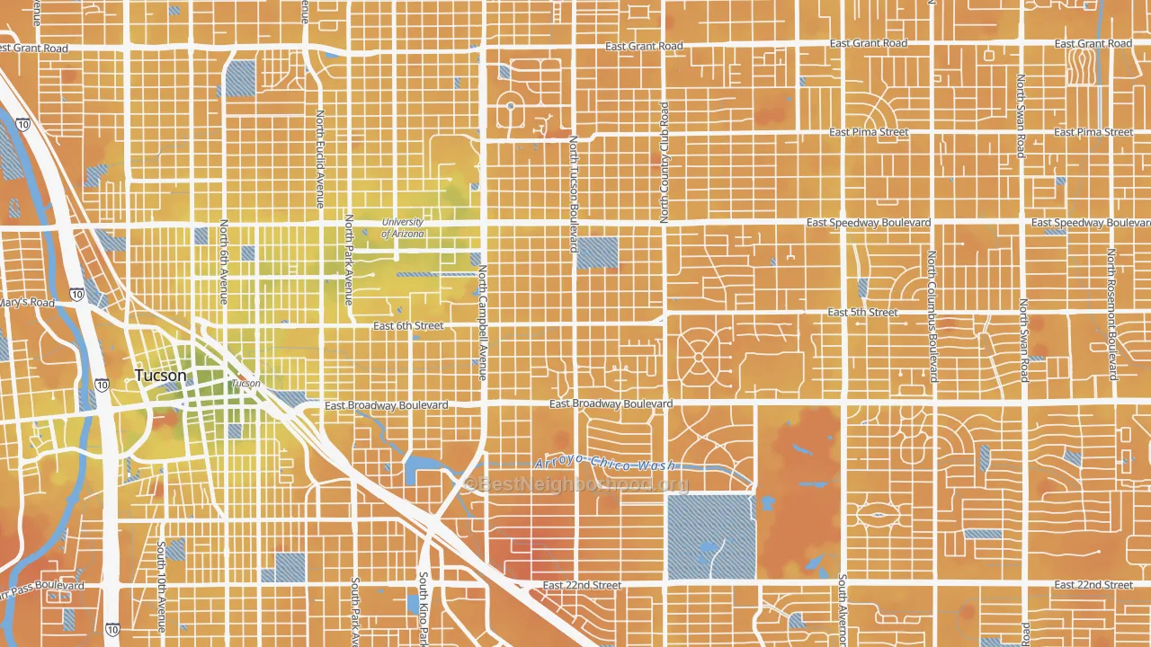 Transit Grade map of Sam Hughes, Tucson, AZ
