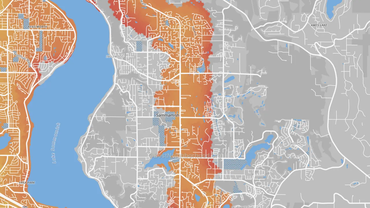 Transit Grade map of Sammamish, WA