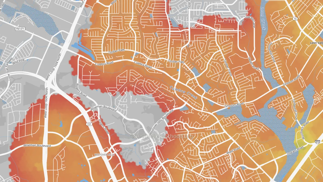 Transit Grade map of San Antonio Creekside, San Antonio, TX