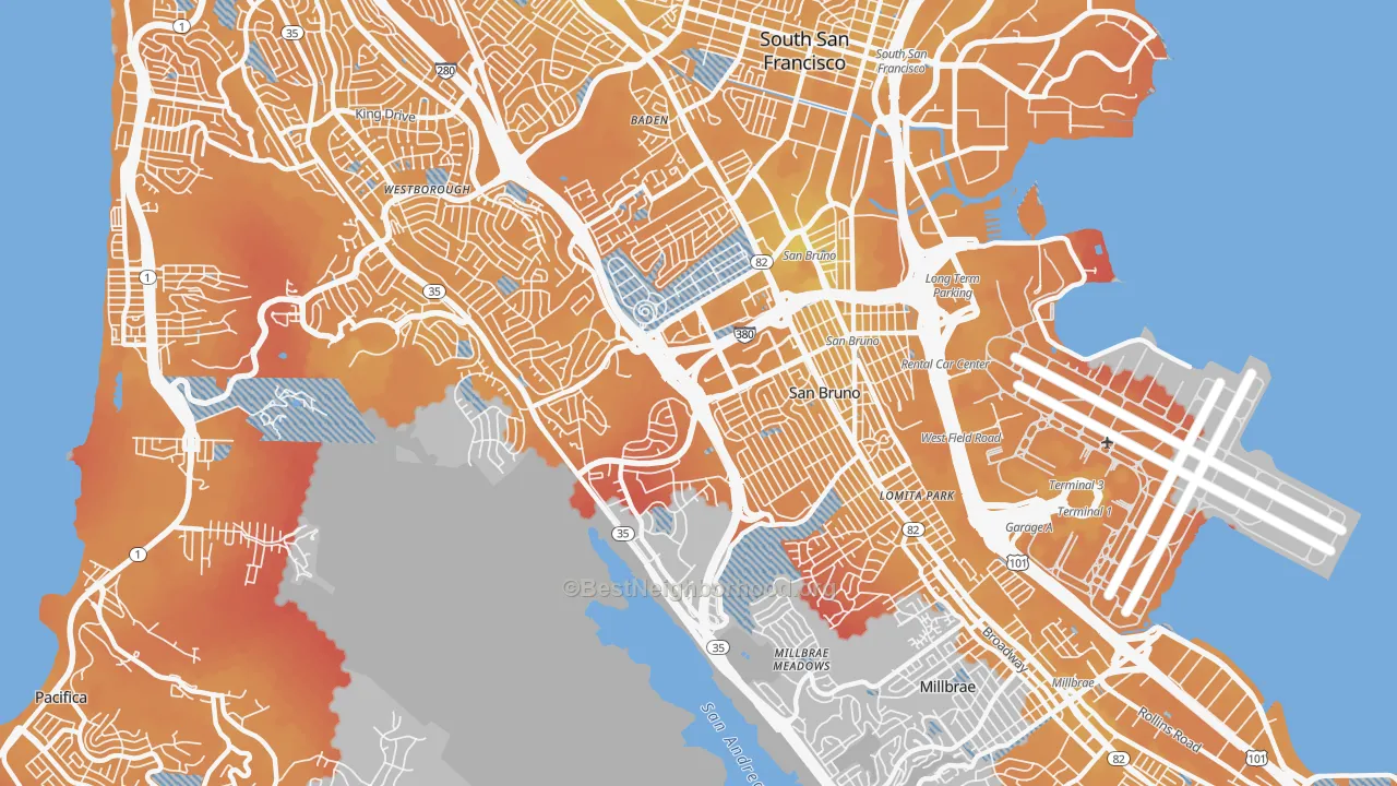 Transit Grade map of San Bruno, CA