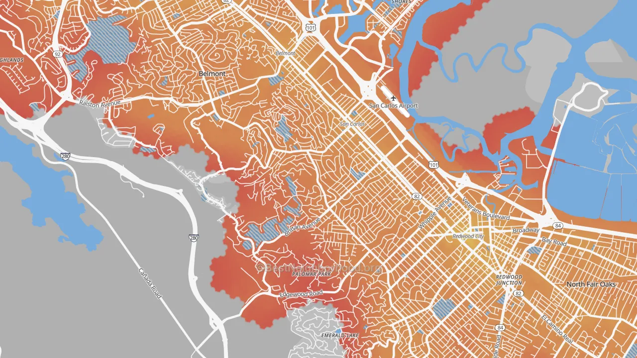 Transit Grade map of San Carlos, CA