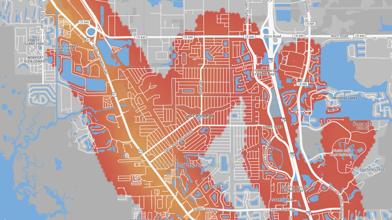 Transit Grade map of San Carlos Park, FL