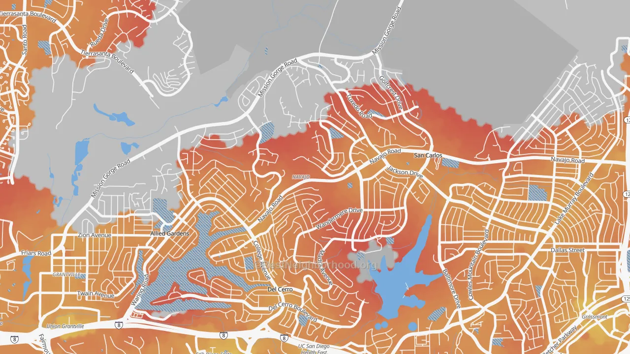 Transit Grade map of San Carlos, San Diego, CA