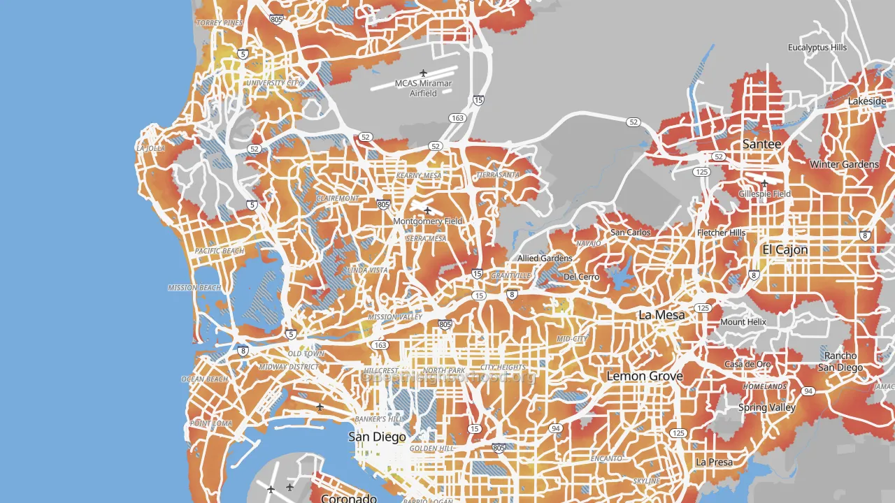 Transit Grade map of San Diego, CA