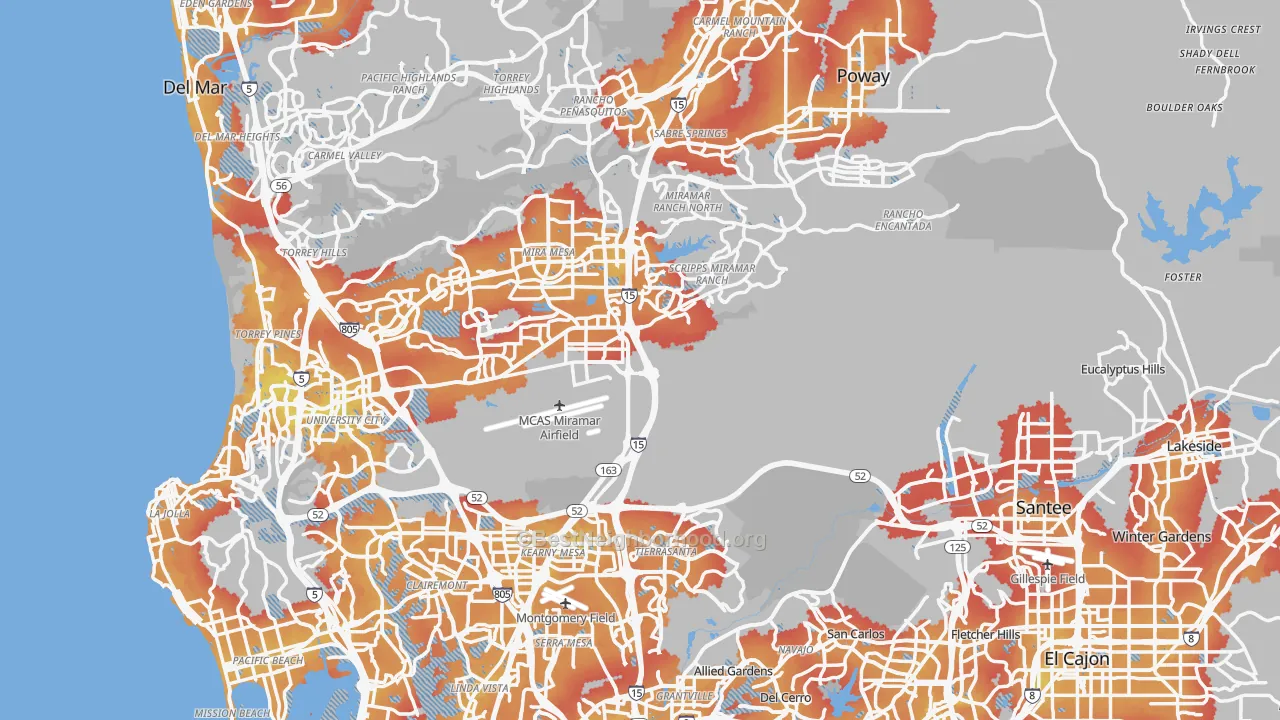 Transit Grade map of San Diego County, CA