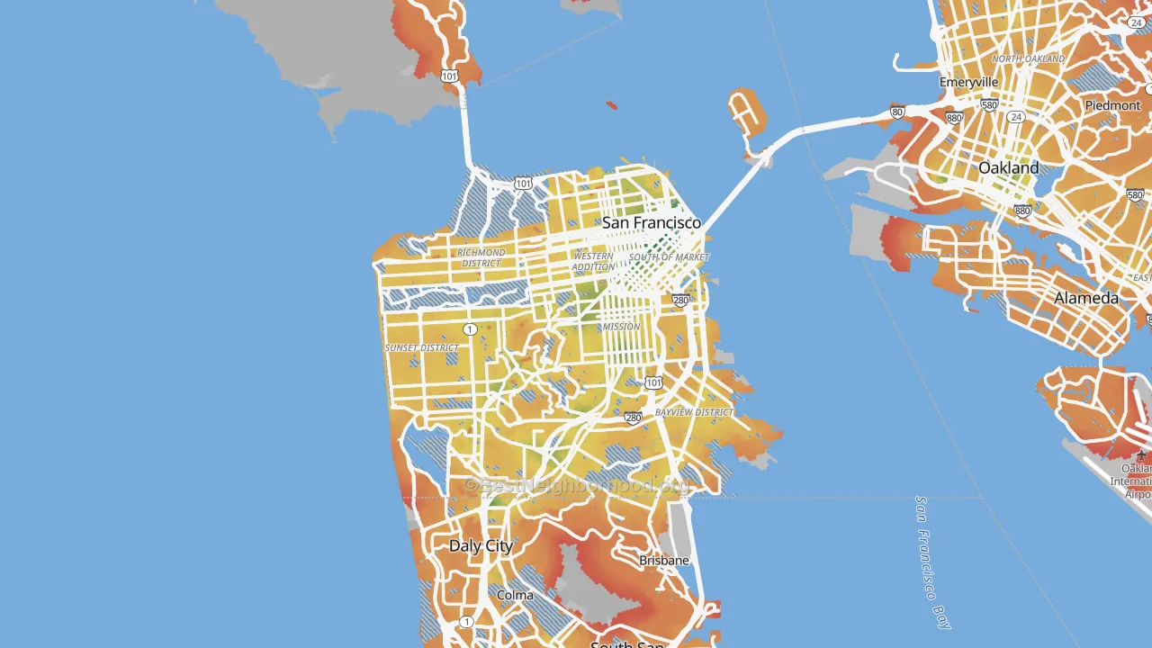 Transit Grade map of San Francisco, CA