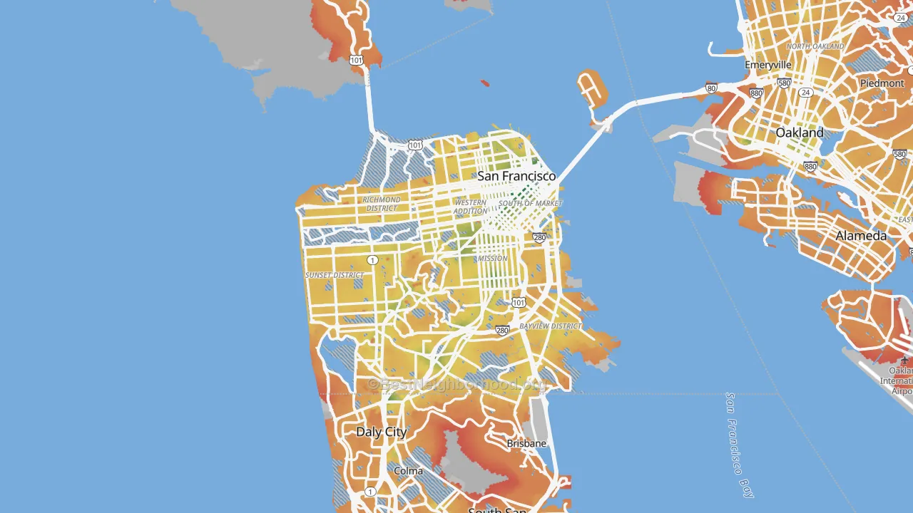 Transit Grade map of San Francisco County, CA
