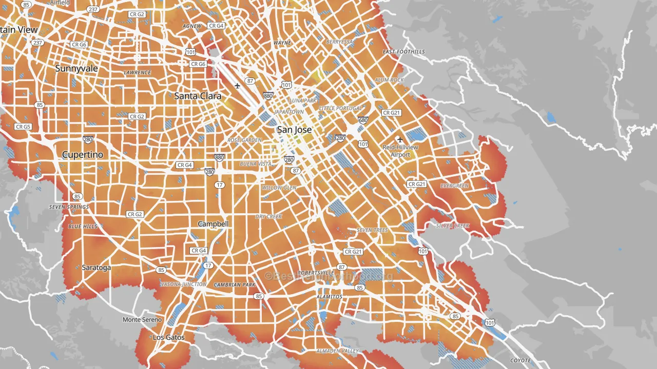 Transit Grade map of San Jose, CA
