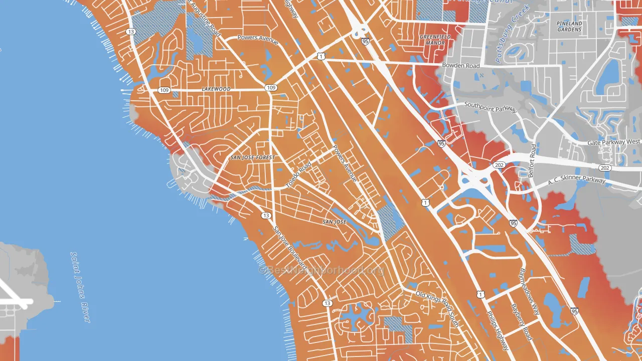 Transit Grade map of San Jose, Jacksonville, FL