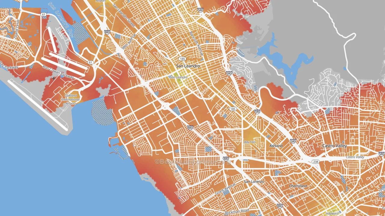 Transit Grade map of San Leandro, CA