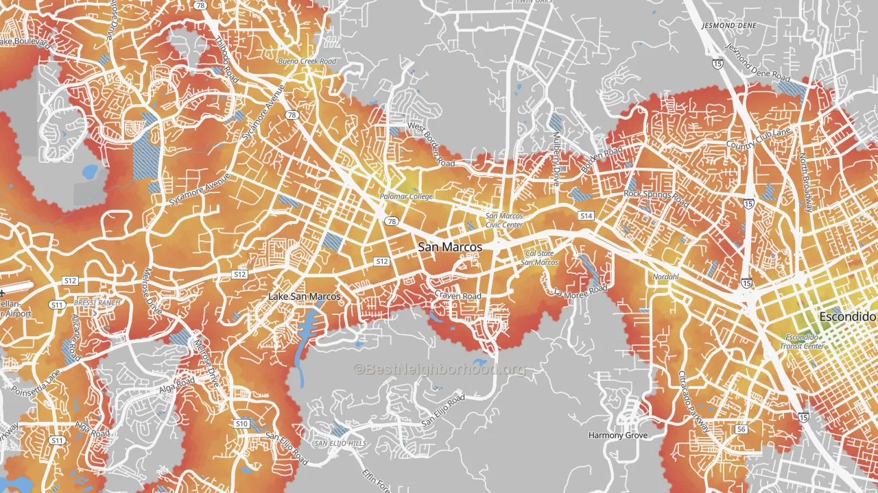 Transit Grade map of San Marcos, CA