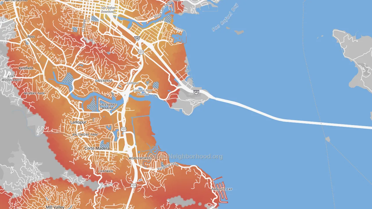 Transit Grade map of San Quentin, CA