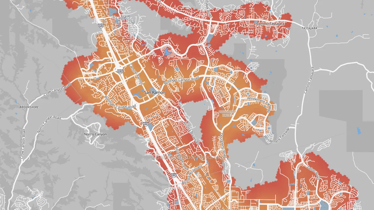 Transit Grade map of San Ramon, CA