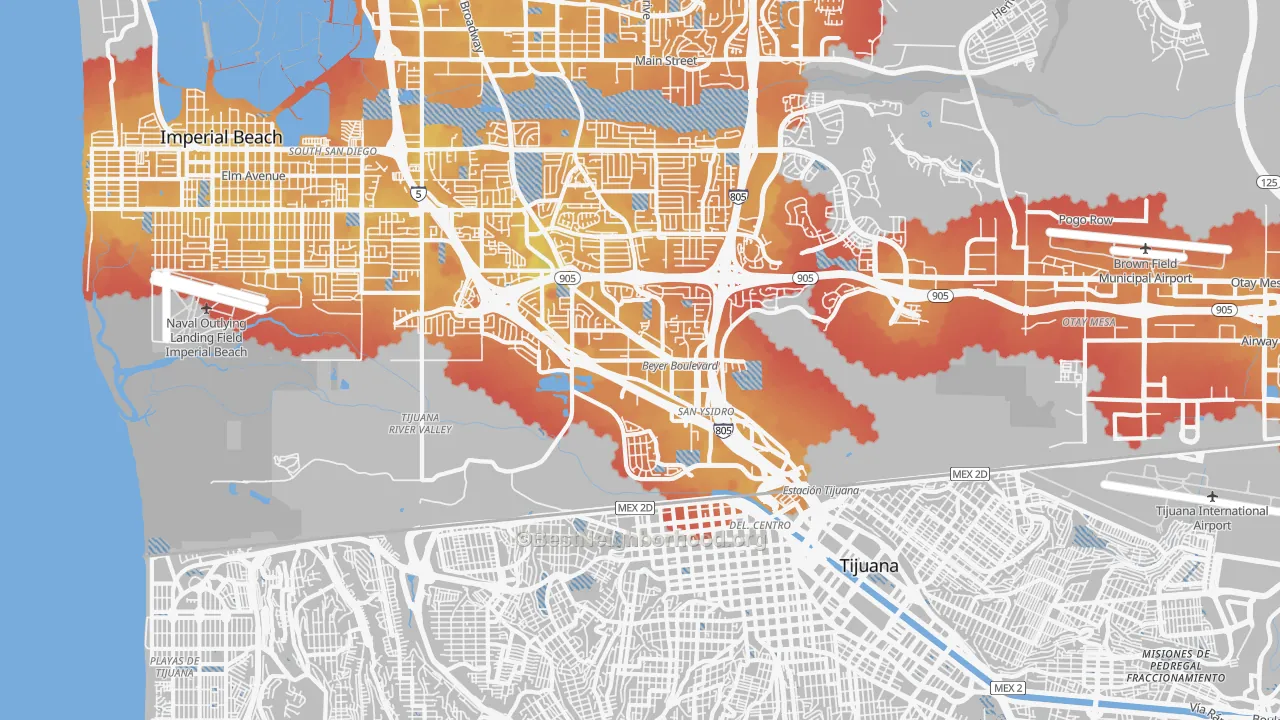 Transit Grade map of San Ysidro, CA