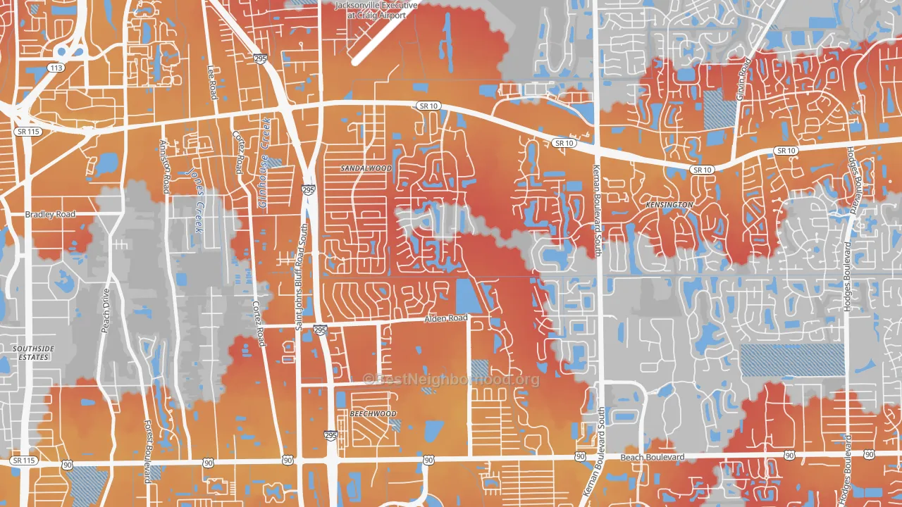 Transit Grade map of Sandalwood, Jacksonville, FL