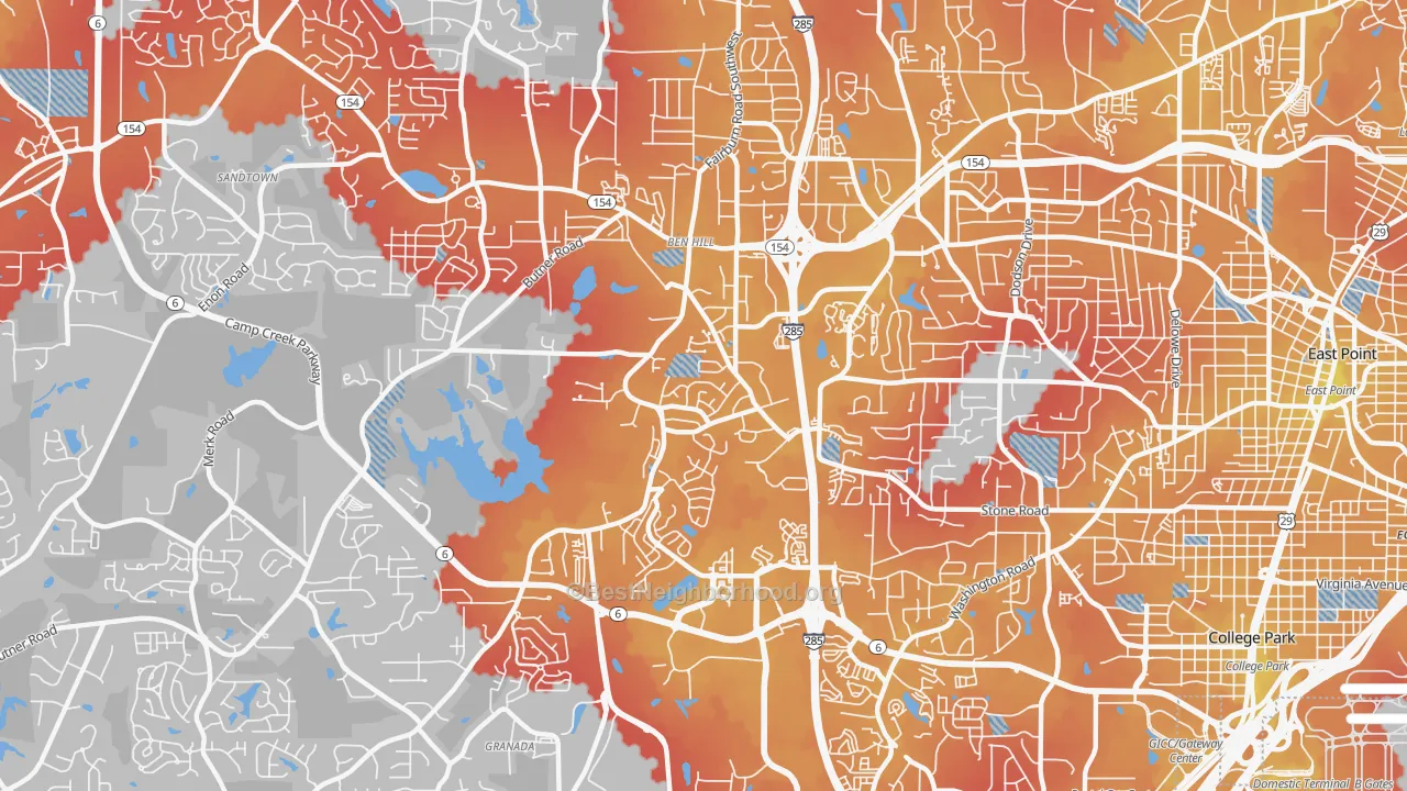 Transit Grade map of Sandtown-Southeastern Atlanta, Atlanta, GA
